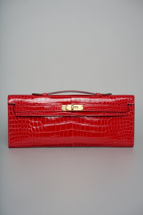 Hermes Kelly Cut in Braise Shiny Porosus Ghw