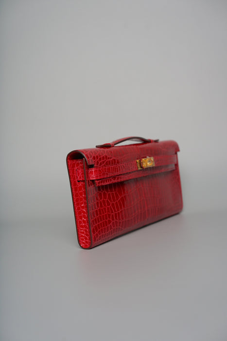 Hermes Kelly Cut in Braise Shiny Porosus Ghw
