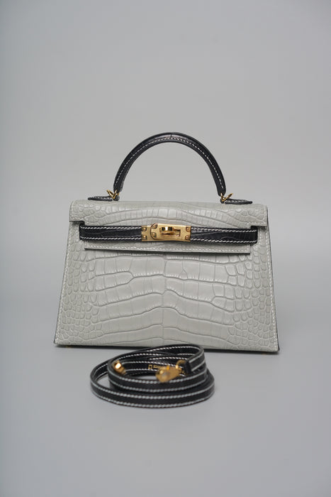 Hermes Kelly 20  HSS in Gris Perle x Black Matte Alligator Ghw (Brand new)