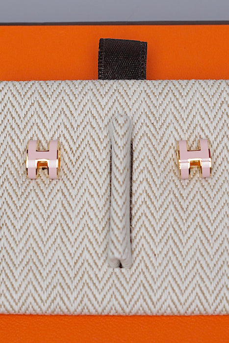 Hermes Mini Pop H Earrings in Rose Dragee Ghw (Brand New)