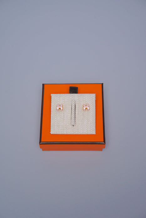 Hermes Mini Pop H Earrings in Rose Dragee Ghw (Brand New)