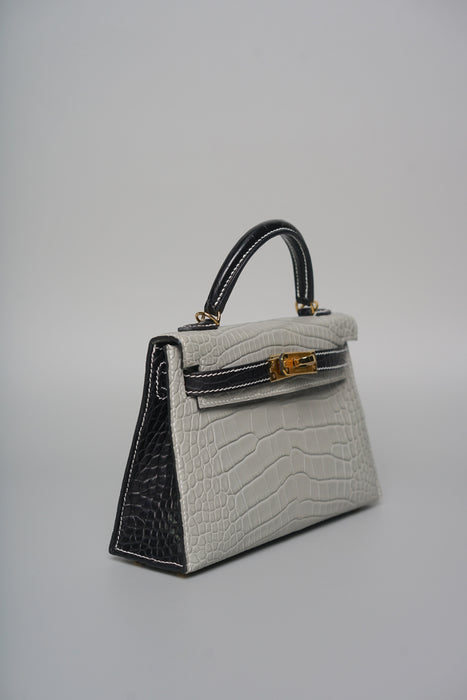 Hermes Kelly 20  HSS in Gris Perle x Black Matte Alligator Ghw (Brand new)