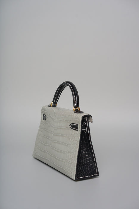 Hermes Kelly 20  HSS in Gris Perle x Black Matte Alligator Ghw (Brand new)