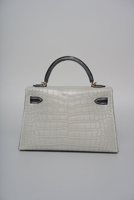 Hermes Kelly 20  HSS in Gris Perle x Black Matte Alligator Ghw (Brand new)