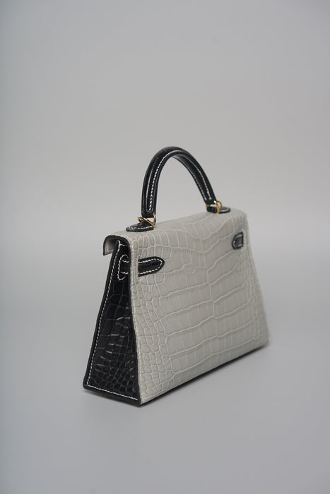 Hermes Kelly 20  HSS in Gris Perle x Black Matte Alligator Ghw (Brand new)