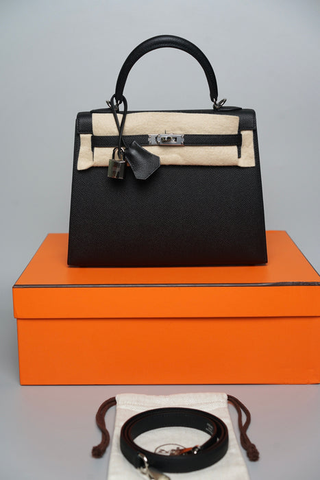 Hermes Kelly 25 Sellier in Noir Phw