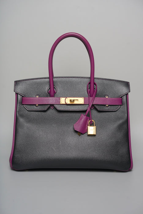 Hermes Birkin 30 in Black/Rose Purple Togo Ghw