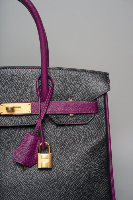 Hermes Birkin 30 in Black/Rose Purple Togo Ghw