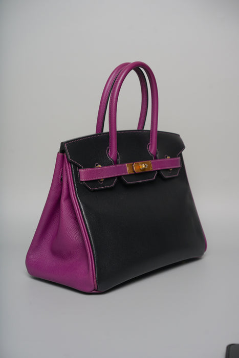 Hermes Birkin 30 in Black/Rose Purple Togo Ghw
