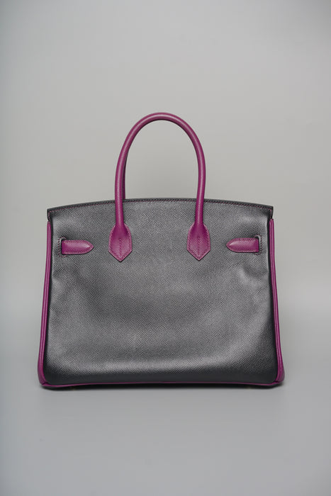 Hermes Birkin 30 in Black/Rose Purple Togo Ghw