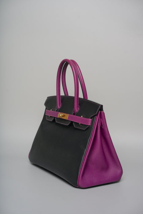 Hermes Birkin 30 in Black/Rose Purple Togo Ghw