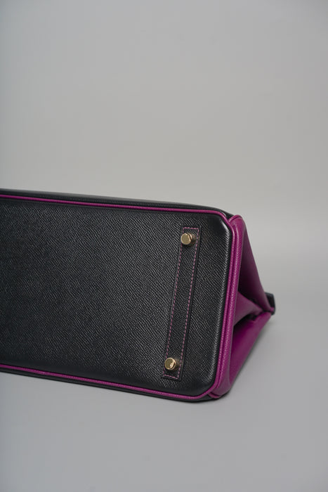 Hermes Birkin 30 in Black/Rose Purple Togo Ghw