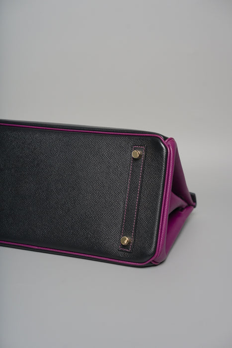 Hermes Birkin 30 in Black/Rose Purple Togo Ghw