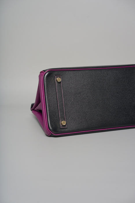 Hermes Birkin 30 in Black/Rose Purple Togo Ghw