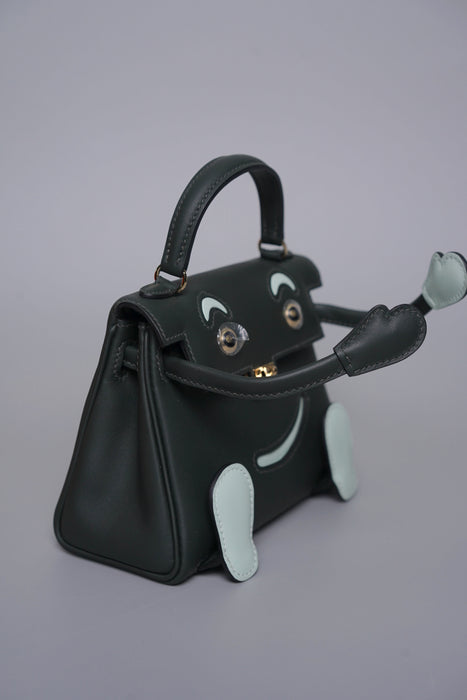 Hermes Kelly Dole in Vert Fonce/Vert Peppermint Permabrass (Brand New)