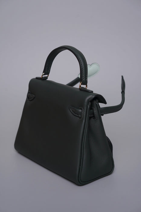 Hermes Kelly Dole in Vert Fonce/Vert Peppermint Permabrass (Brand New)