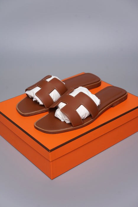 Hermes Oran Sandals in Gold Size 37.5 (Brand New)