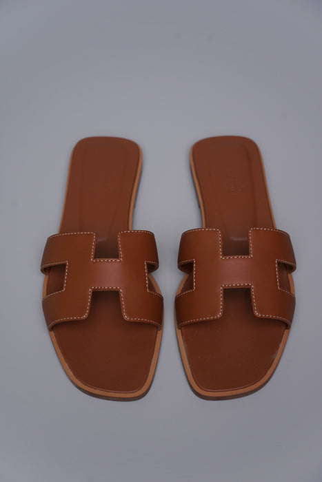 Hermes Oran Sandals in Gold Size 37.5 (Brand New)