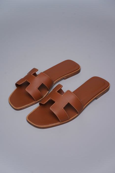 Hermes Oran Sandals in Gold Size 37.5 (Brand New)