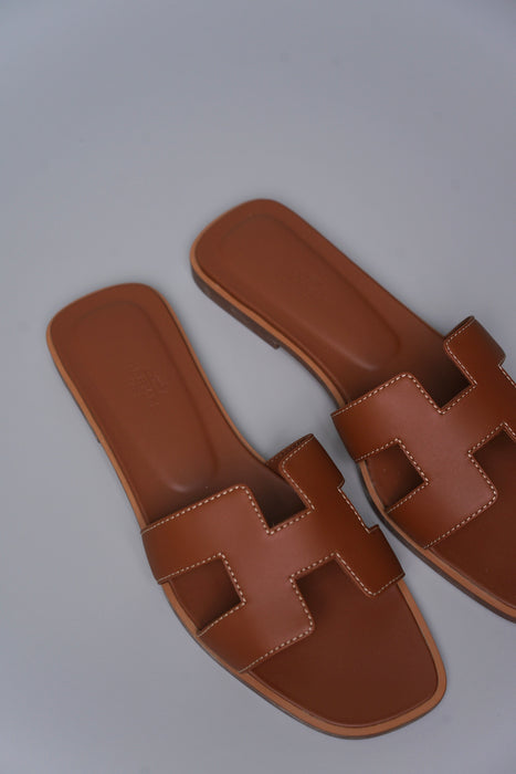 Hermes Oran Sandals in Gold Size 37.5 (Brand New)