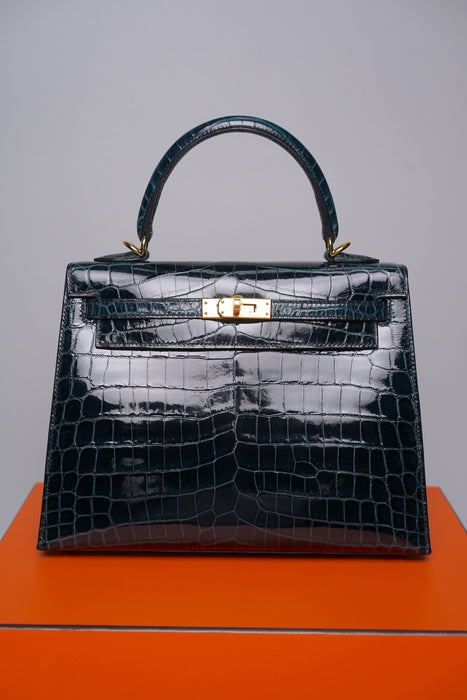 Hermes Kelly 25 in Vert Rousseau Shiny Alligator Ghw (Brand New)
