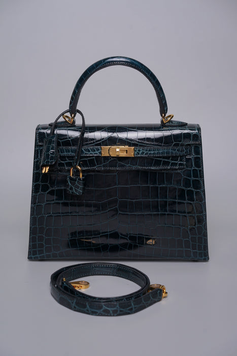 Hermes Kelly 25 in Vert Rousseau Shiny Alligator Ghw (Brand New)