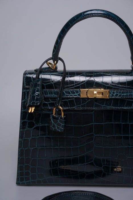 Hermes Kelly 25 in Vert Rousseau Shiny Alligator Ghw (Brand New)