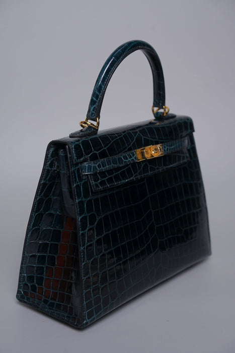 Hermes Kelly 25 in Vert Rousseau Shiny Alligator Ghw (Brand New)