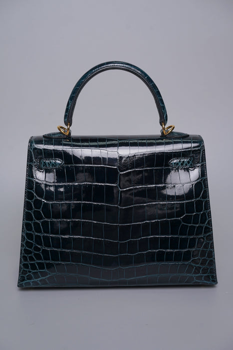 Hermes Kelly 25 in Vert Rousseau Shiny Alligator Ghw (Brand New)