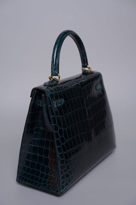 Hermes Kelly 25 in Vert Rousseau Shiny Alligator Ghw (Brand New)