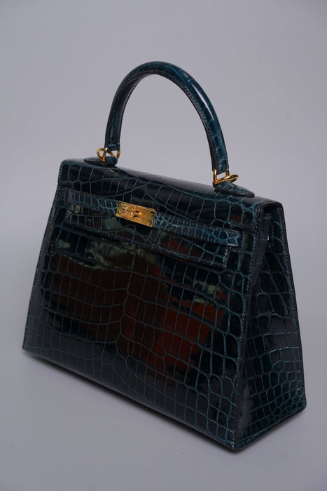 Hermes Kelly 25 in Vert Rousseau Shiny Alligator Ghw (Brand New)