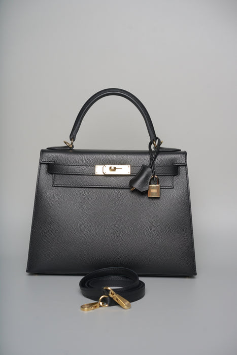 Hermes Kelly II Sellier 28 in Noir Epsom Phw