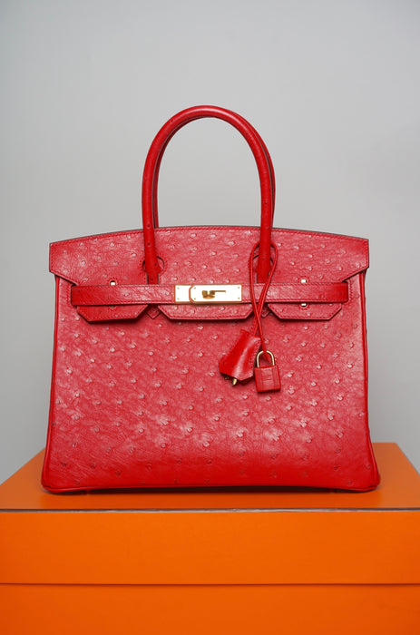 Hermes Birkin 30 in Rouge Vif Ostrich Ghw