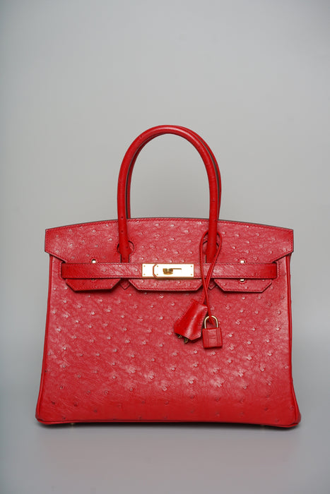 Hermes Birkin 30 in Rouge Vif Ostrich Ghw