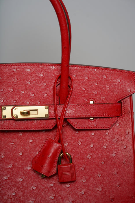 Hermes Birkin 30 in Rouge Vif Ostrich Ghw