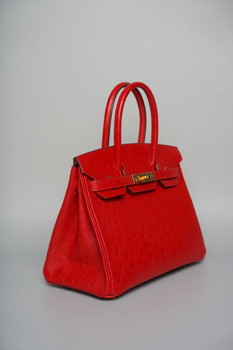 Hermes Birkin 30 in Rouge Vif Ostrich Ghw