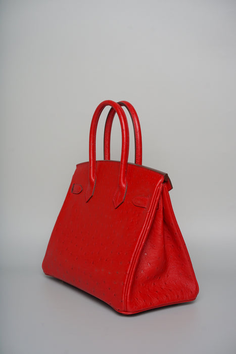 Hermes Birkin 30 in Rouge Vif Ostrich Ghw