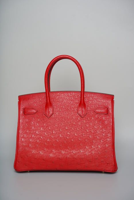 Hermes Birkin 30 in Rouge Vif Ostrich Ghw