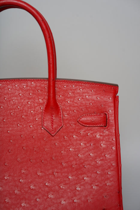 Hermes Birkin 30 in Rouge Vif Ostrich Ghw