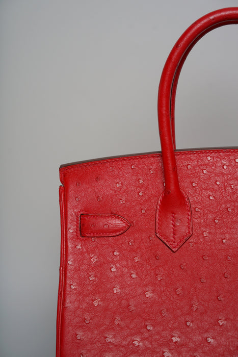 Hermes Birkin 30 in Rouge Vif Ostrich Ghw