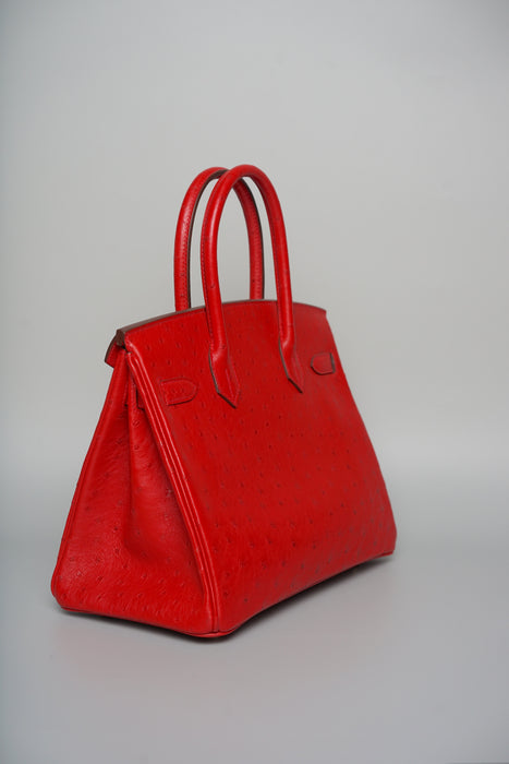 Hermes Birkin 30 in Rouge Vif Ostrich Ghw