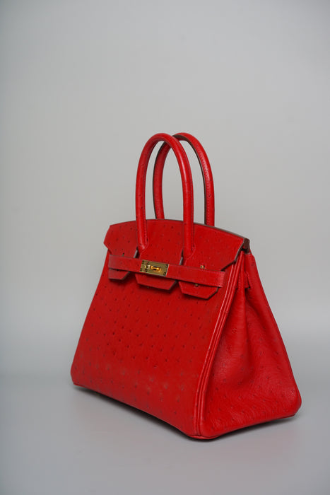 Hermes Birkin 30 in Rouge Vif Ostrich Ghw
