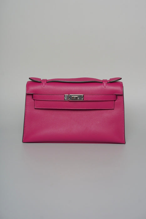 Hermes Kelly Pochette in Rose Swift Phw