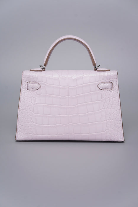 Hermes Kelly 20 Sellier Boreal Satin Alligator in Mauve Pale Phw (Brand New)