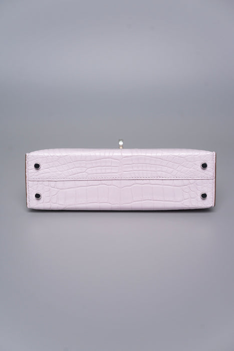 Hermes Kelly 20 Sellier Boreal Satin Alligator in Mauve Pale Phw (Brand New)