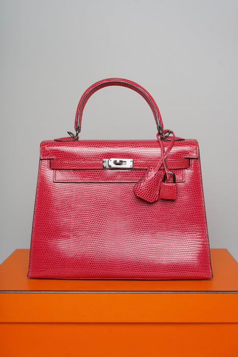 Hermes Kelly 25 in Fuschia Lizard Phw