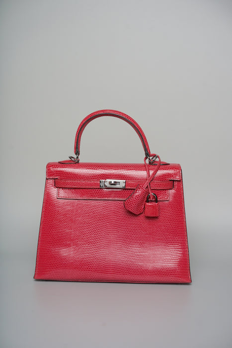 Hermes Kelly 25 in Fuschia Lizard Phw
