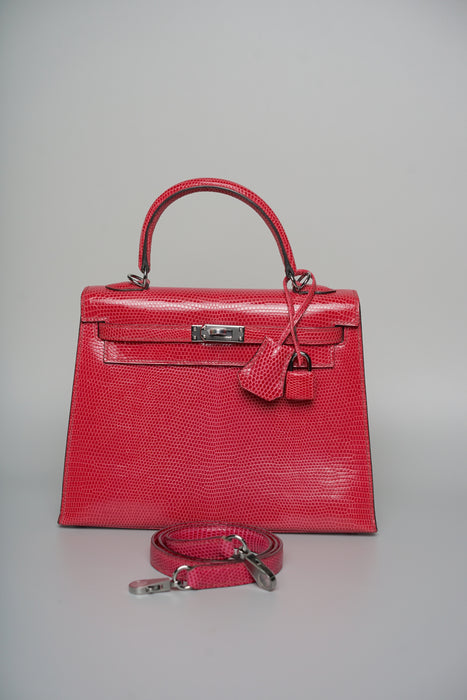 Hermes Kelly 25 in Fuschia Lizard Phw