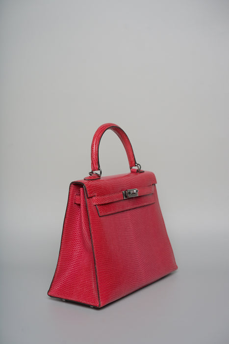 Hermes Kelly 25 in Fuschia Lizard Phw