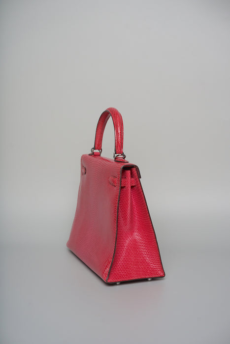 Hermes Kelly 25 in Fuschia Lizard Phw